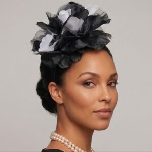 Beloved Millinery Black and White Floral Fascinator Kentucky Derby Church Tea